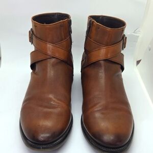 Bacco Bucci Mens Violo Midcalf Brown Leather Zip Up Boots with Strap Detail